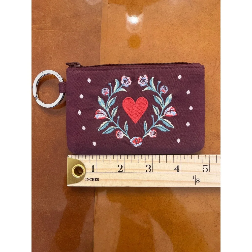 Vera Bradley Zip Id Case Wallet Embroidered Heart